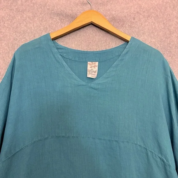 Match Point USA Linen Tunic Top Teal Boho Lagenlook Womens XL Oversized *Flaw - Picture 3 of 7